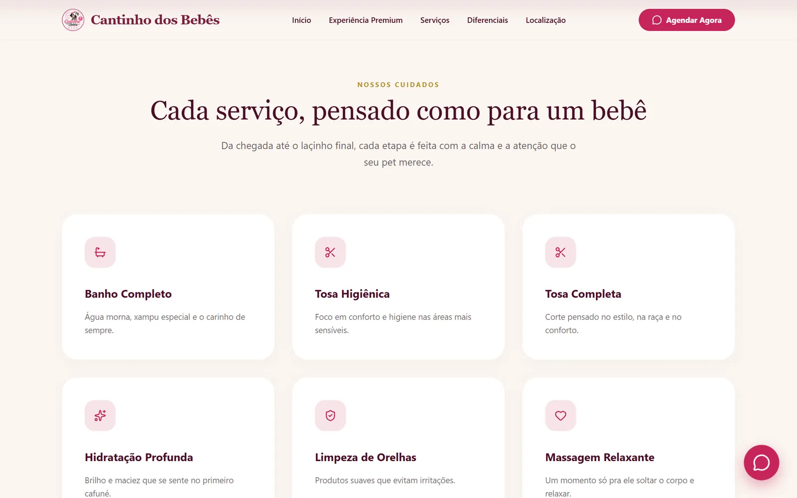 Tela do site Cantinho dos Bebês