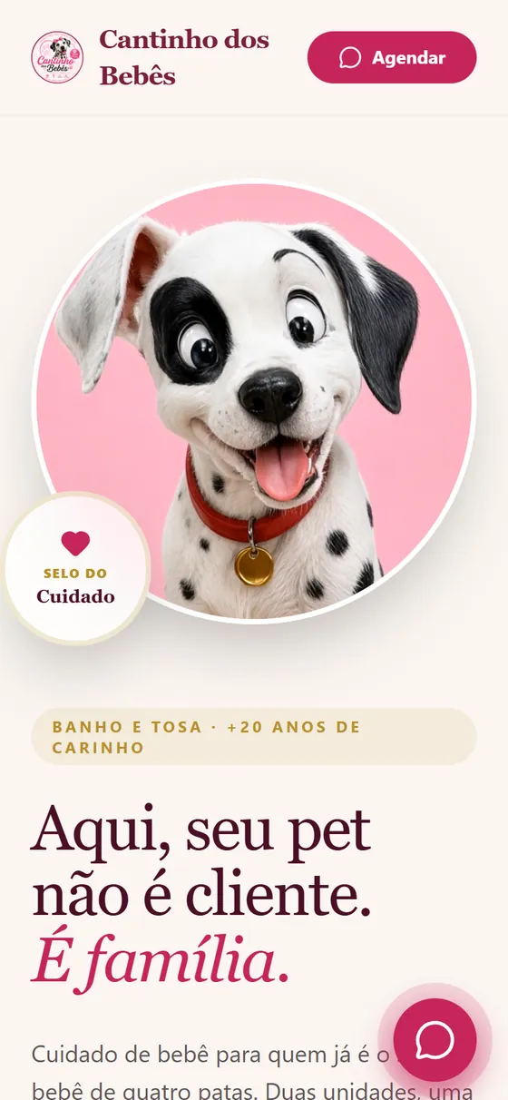 Site Cantinho dos Bebês — Banho & Tosa no celular