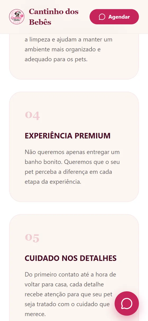 Tela do site no celular