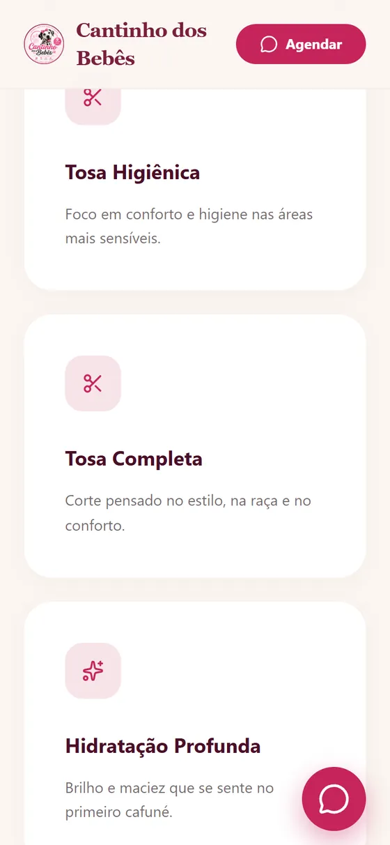 Tela do site no celular