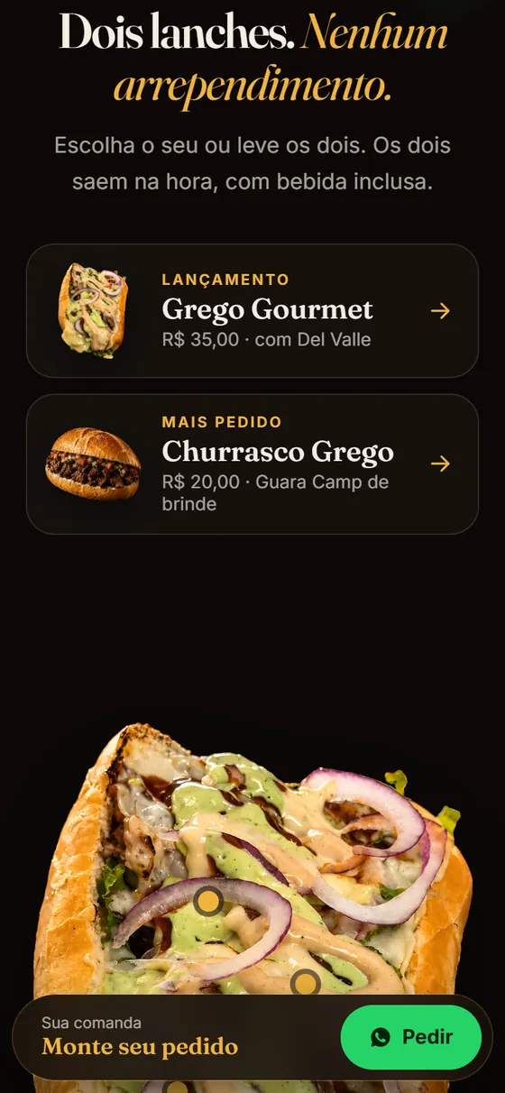 Tela do site no celular