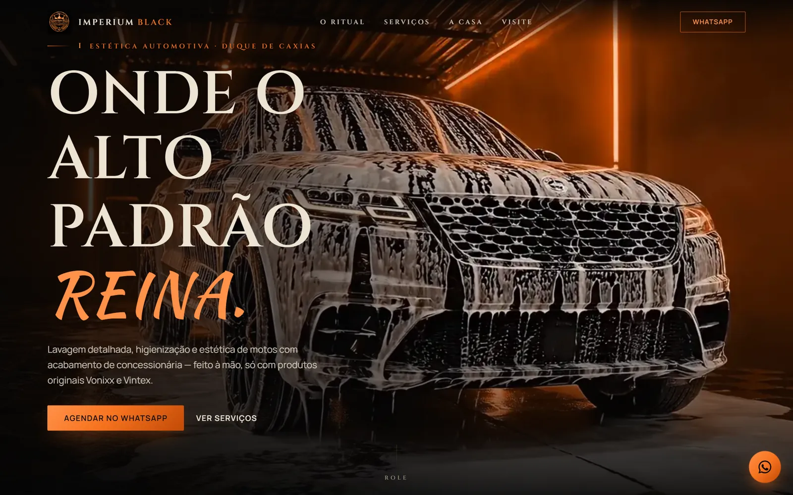 Página inicial do site Imperium Black Estética Automotiva no computador