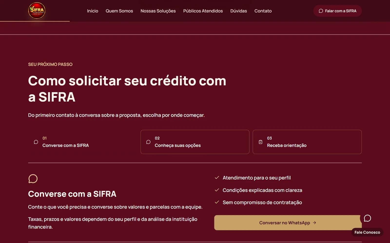 Tela do site Sifra Consultoria Financeira