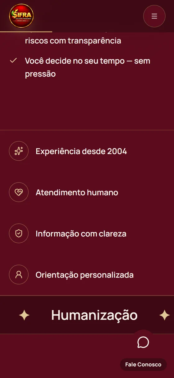 Tela do site no celular