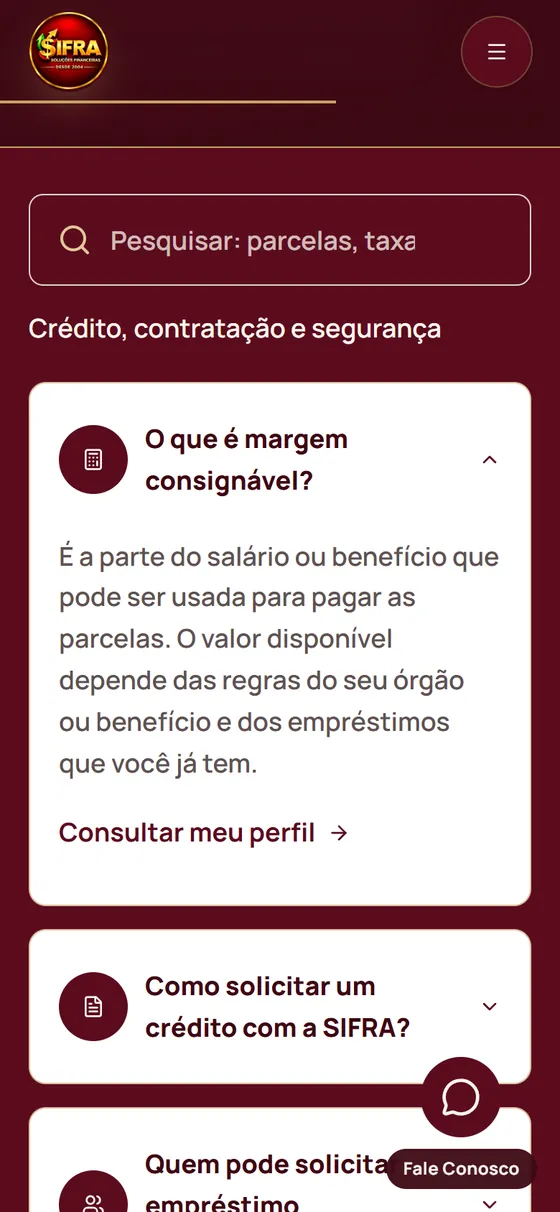 Tela do site no celular