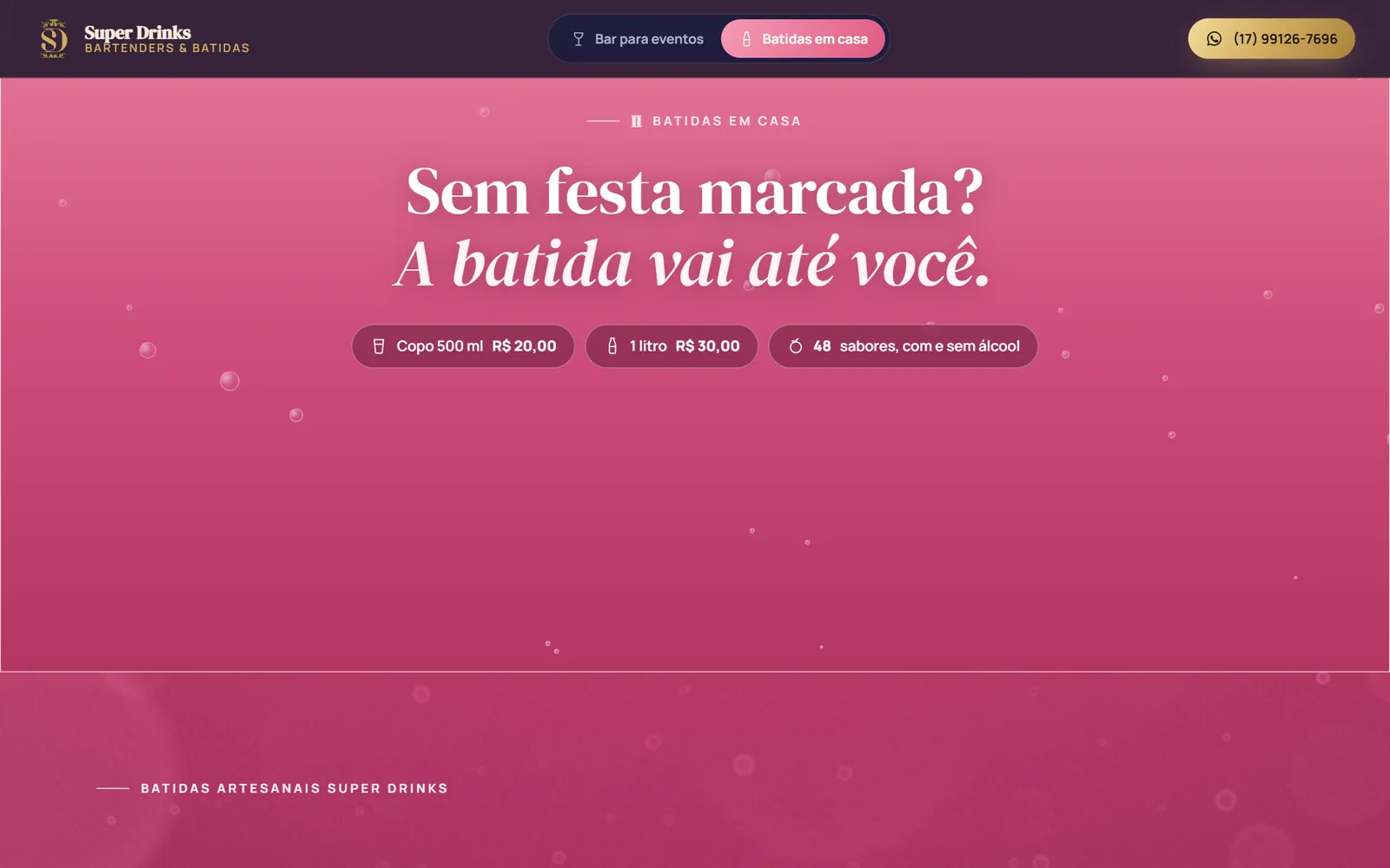 Tela do site Super Drinks