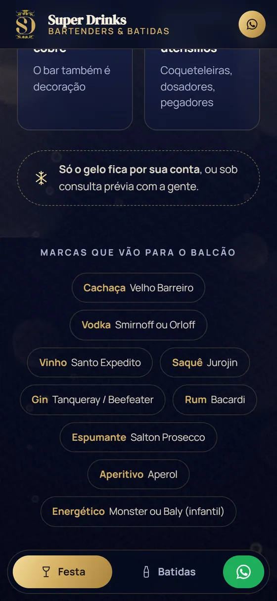 Tela do site no celular