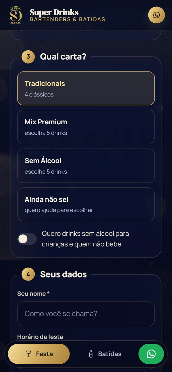 Tela do site no celular