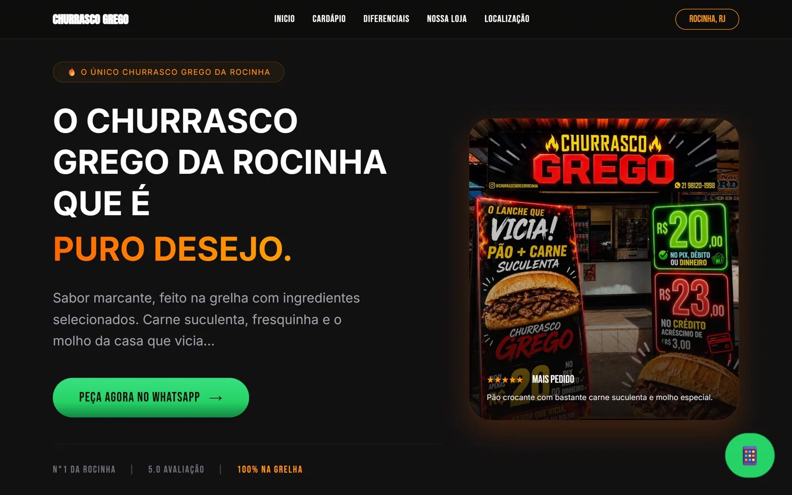 Site do Churrasco Grego da Rocinha